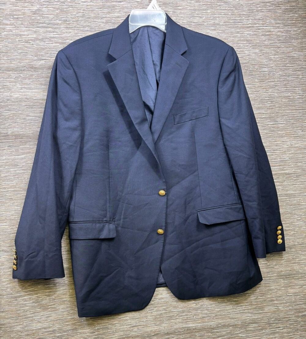 Lauren Ralph Lauren Blazer Mens 44R Blue Wool Gold Button Suit Jacket Macy's